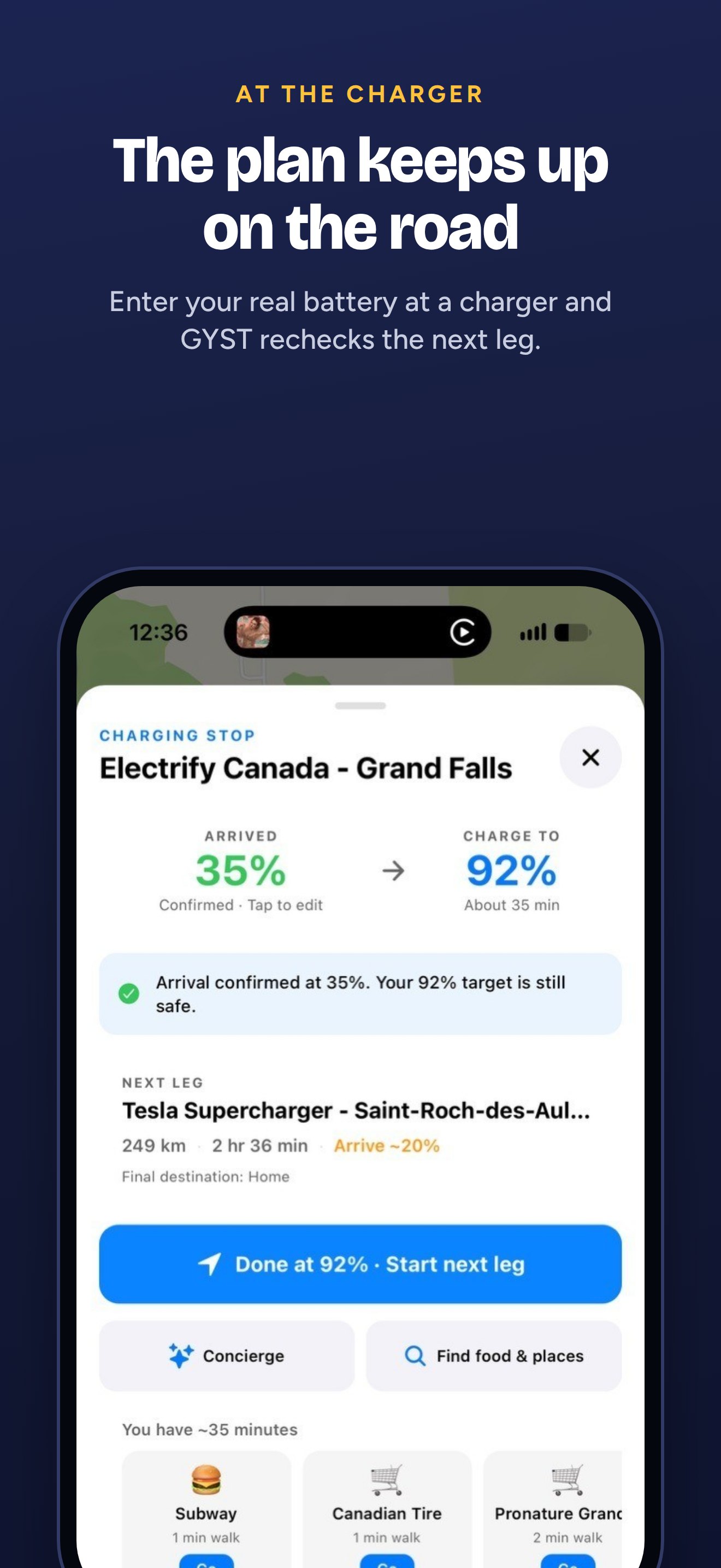 The plan keeps up on the road: charging stop with the real battery level confirmed