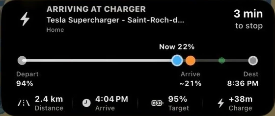 GYST Live Activity on the Lock Screen showing the next charger, arrival battery and charge target