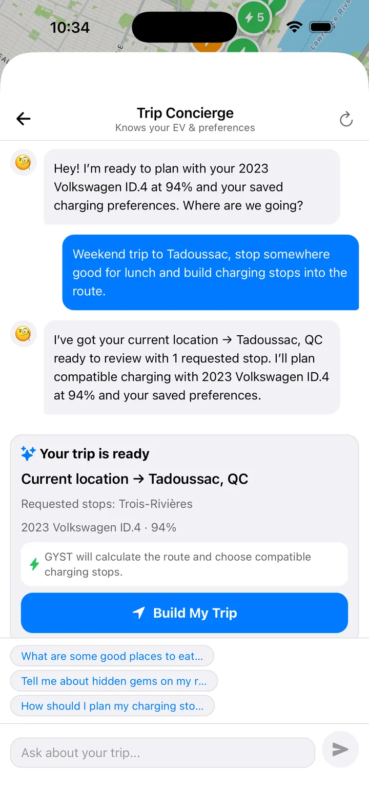 App screenshot — AI Trip Concierge conversation