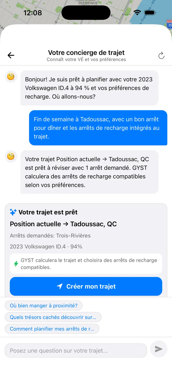 Capture d’écran de l’application — plan du concierge de voyage IA